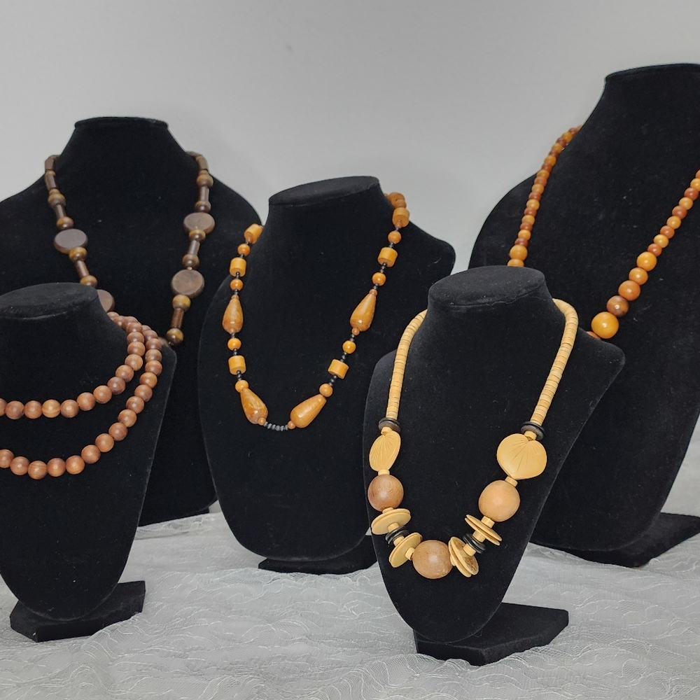 5 Large wooden bead necklaces